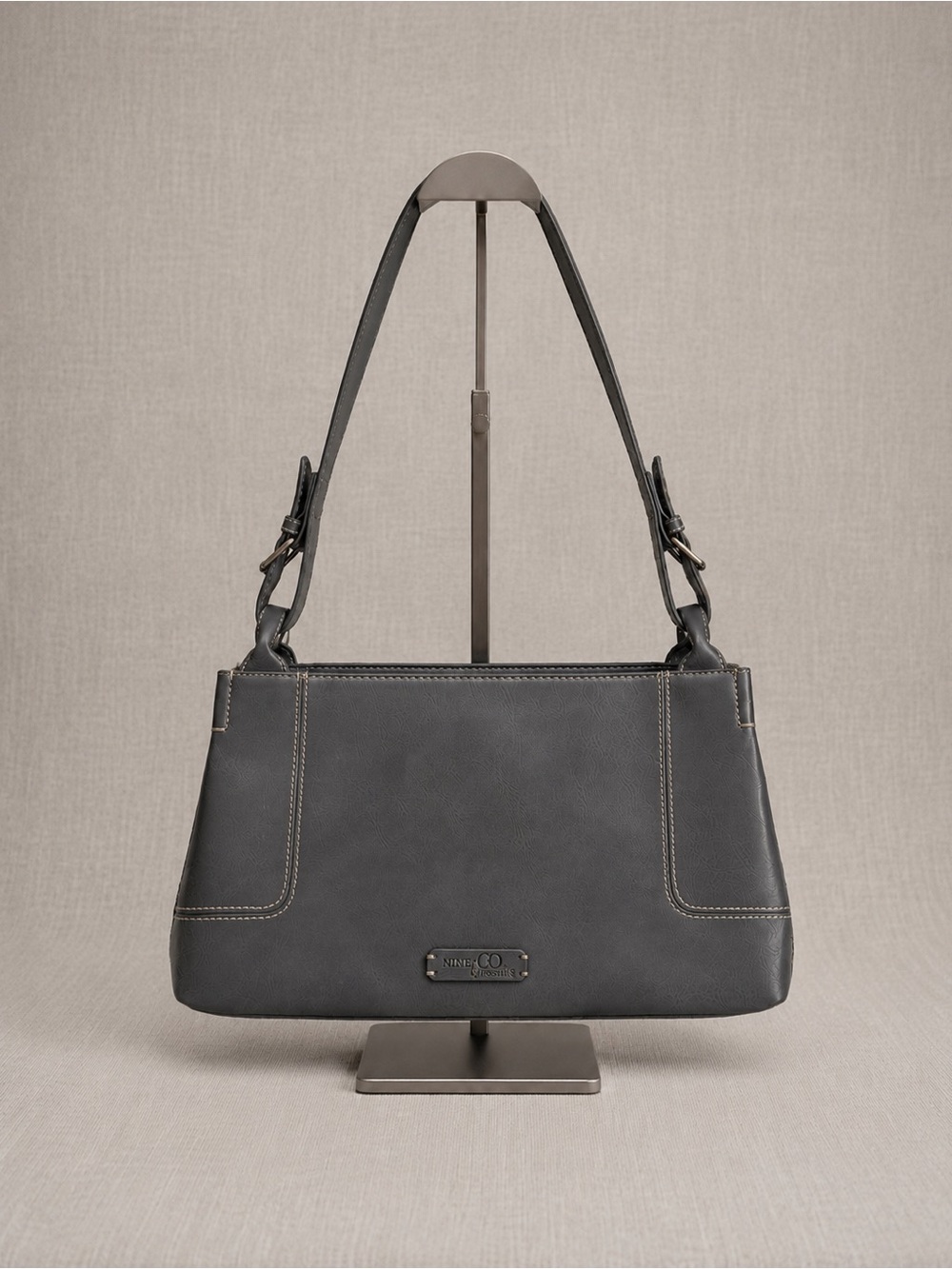 Nine & Co. By Nine West Gray Faux Leather Shoulder Bag